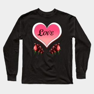 Two hearts of love with red roses Long Sleeve T-Shirt